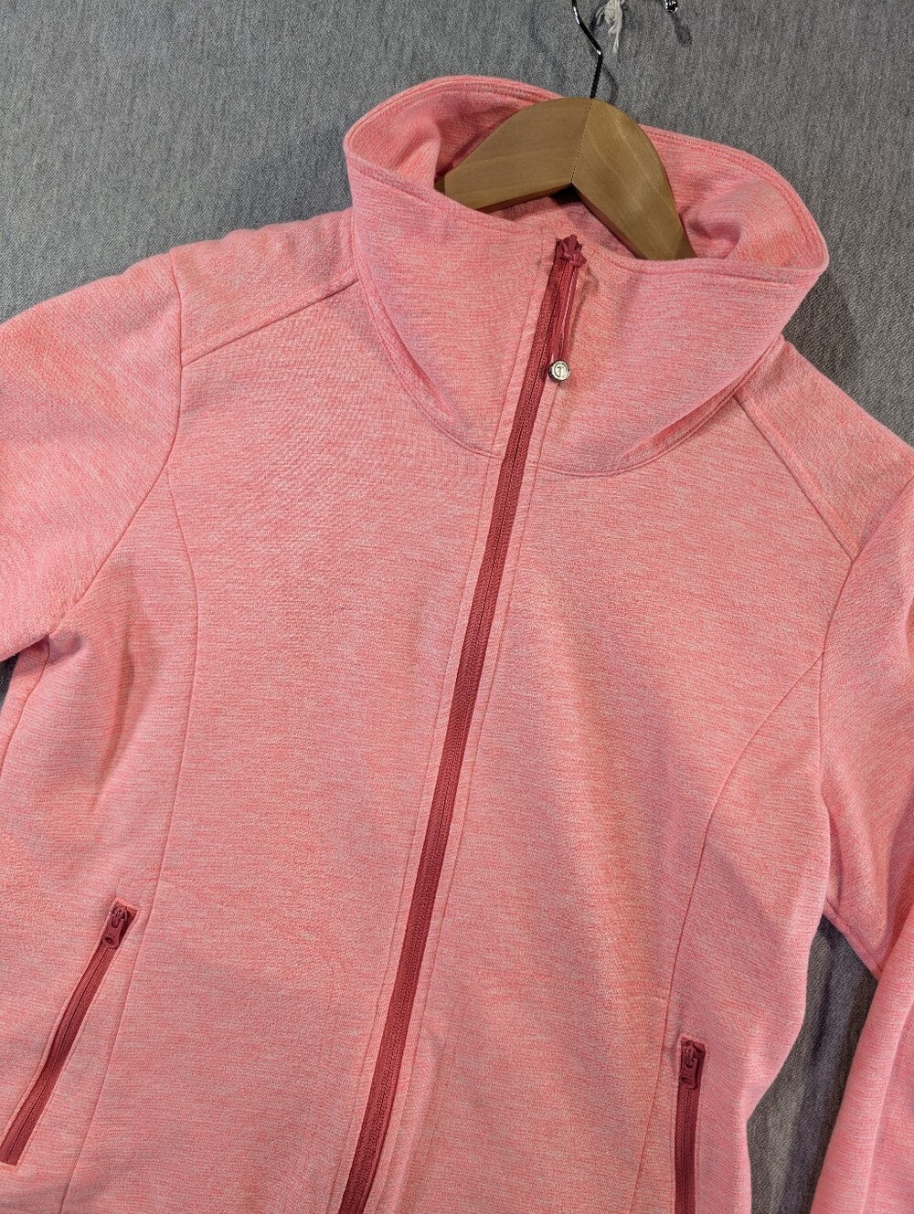 T by Talbots Full Zip Heathered Pink Soft Jacket Women's Small Zip Pockets